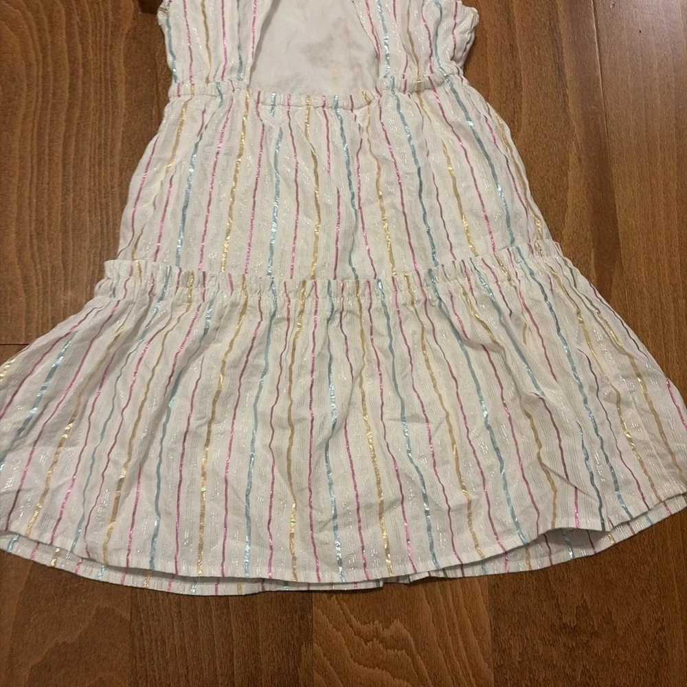 Crewcuts Girls Metallic Pink Blue Gold Stripe Size 5 Party Dress Flutter Sleeve